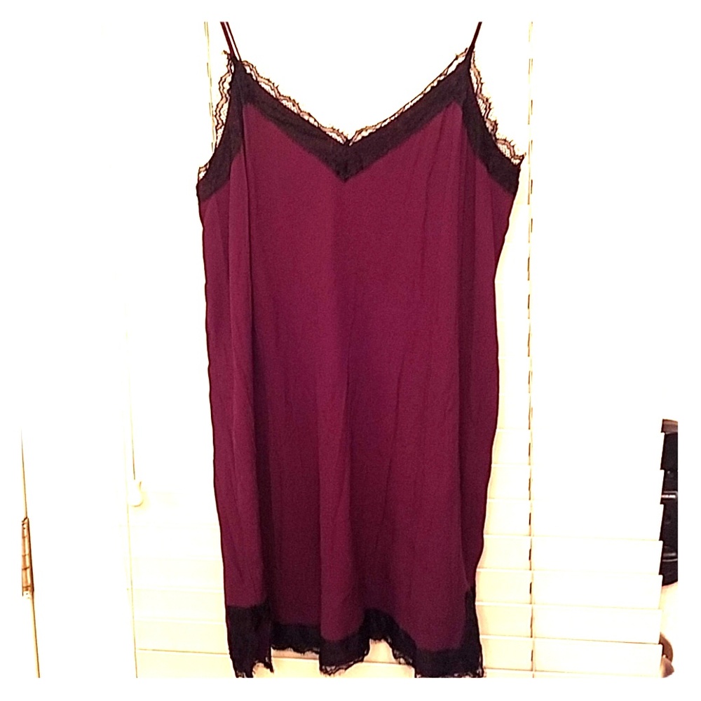 Express burgundy colored cami dress with lace